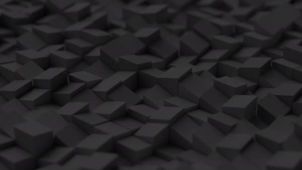 アブストラクト3Dレンダリングアニメーションモーションデザインブラックキューブシームレス移動波立方平方メタ形カーボンカラー木製幾何学ブロック背景壁紙ビジネスプレゼンテーションの背景 — ストック動画