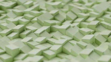 Motion design 3d render soyut arkaplan duvar kağıdı yeşil küp mozaik yüzey tahta kareler silindir küp tuğlalar hareket eden dalgalar dijital döngü animasyon fotokopi alanı sunumu