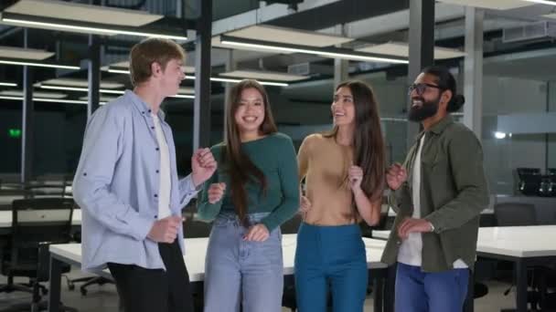 Happy Multiracial Young People Group Friends Students Women Men Office — Stock Video