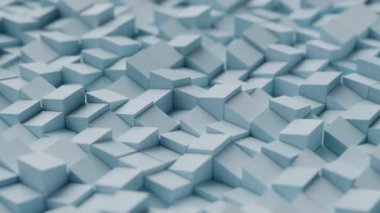 Sanatın soyut 3D canlandırması video animasyonu meta nesneler dikişsiz döngü geometri deseni mavi renk tahta küpler tuğlalar tuğlalar silindirler dalgalar hareket eden hareket tasarım hacimli arka plan kağıdı