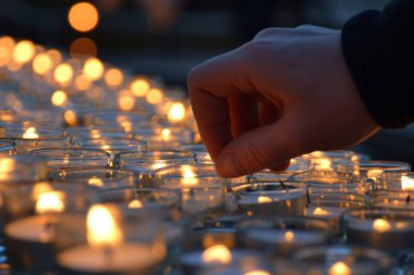 Tanımlanamayan kişiyi kapatın. Erkek dua edin. Adak yakan kilise mumları yakın. Bayramlarda dini yas tutan ışıklar yakın.