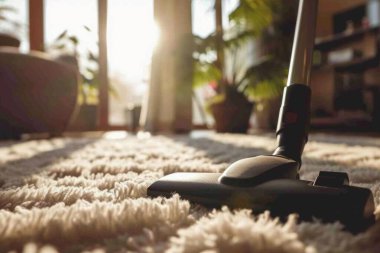 Oturma odasını temizleyen biri var. Halı temizleme, ev temizliği, halı süpürücü, ev temizliği, temizlik işleri boş zaman aktiviteleri, düzenli temizlik, temiz, temiz, elektrik cihazı.