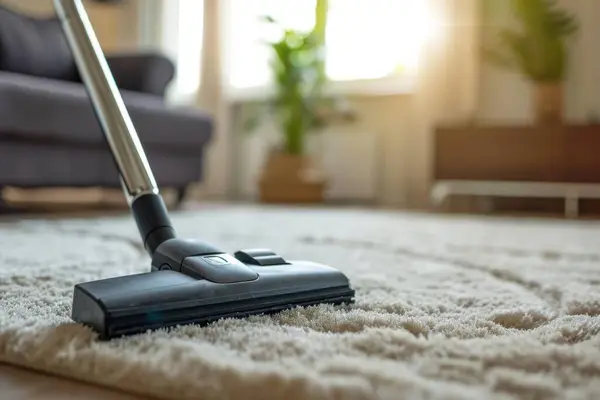 stock image Close up one person cleaning the living room vacuum cleaner carpet housekeeping home flooring rug sweeping apartment hygiene chores inside leisure activity neat routine freshness dirty electric device