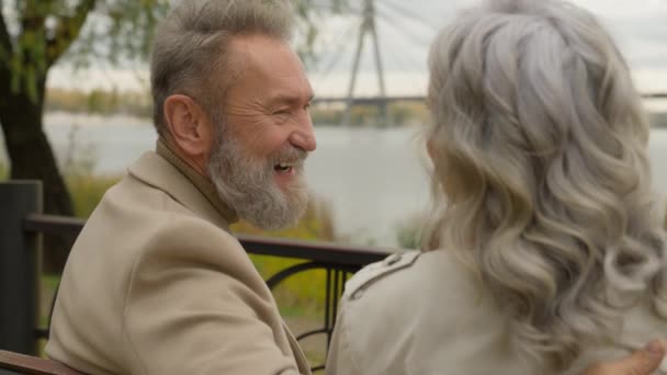 Happy Family Senior Retired Caucasian 60S Man Laugh Smile Talk — Stock Video