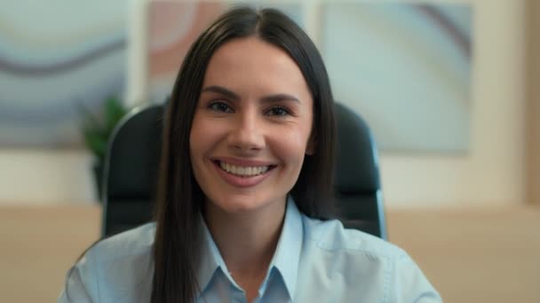 Female Business Portrait Indoors Happy Cheerful Caucasian Woman Girl Joyful — Video