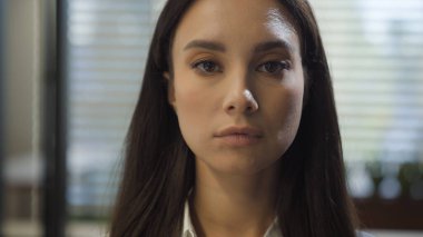 Kadın iş portresi ofis çalışanı öğrenci kız kameraya bakıyor ciddi bir şekilde kendine güvenen iş kadını Kafkas kadın işveren yüzü yönetici girişimci ajan vesikalık banka danışmanı