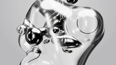 3d render motion design wallpaper animation business presentation monochrome grey white metaball gray liquid water soapy mercury bubble metasphere ball silver metal transition deformation metaverse