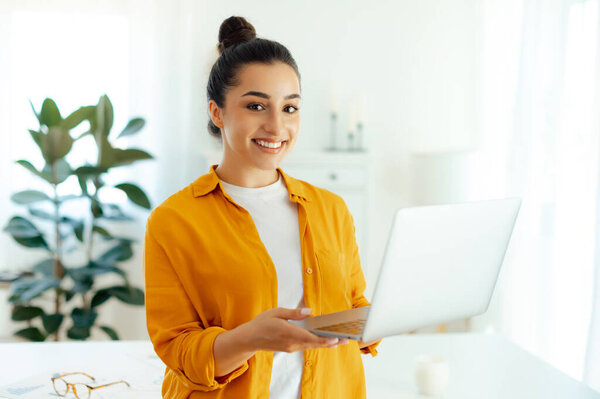 Portrait Charming Confident Indian Arabian Young Woman Manager Creative Copywriter Royalty Free Stock Photos