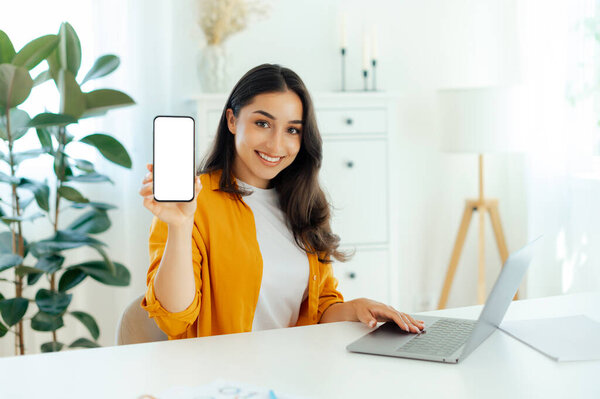 Happy Pretty Arabian Indian Young Woman Product Manager Web Designer Royalty Free Stock Images