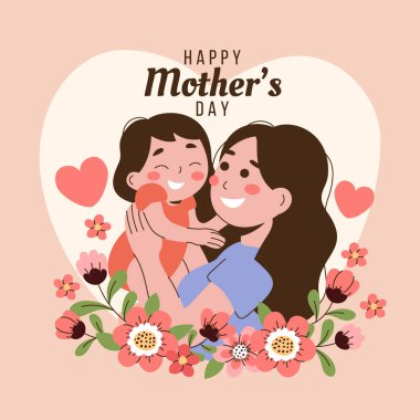 Çiçeklerle Anneler Günün kutlu olsun. Vektör illüstrasyonu