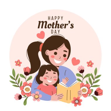 Çiçeklerle Anneler Günün kutlu olsun. Vektör illüstrasyonu