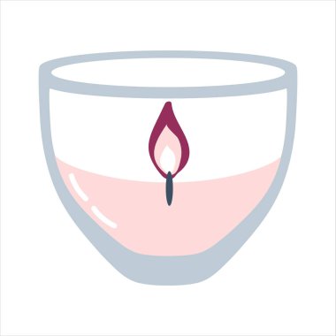 Aroma candle in a glass. Romantic and cute element for design congratulations, greeting cards, postcards, invitations, posters. Vector illustration
