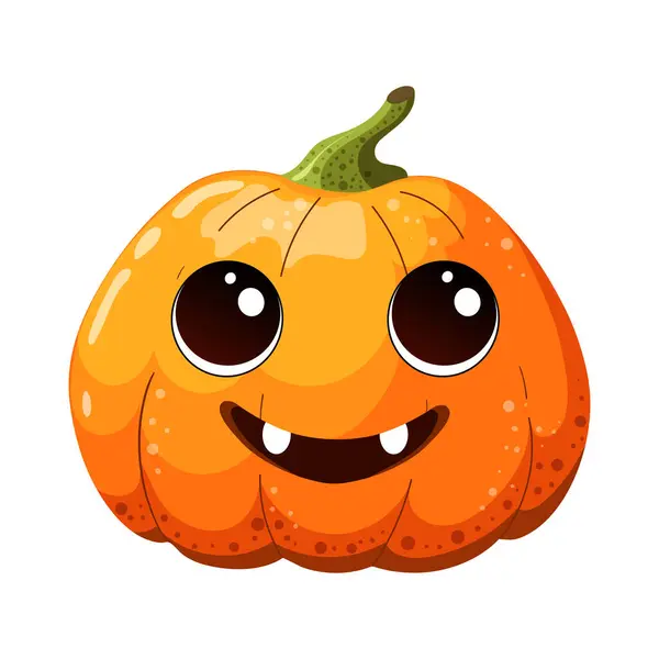 stock vector Cute kawaii pumpkin for fun Halloween holiday. Smiling funny character for festive autumn designs. Vector illustration on white background