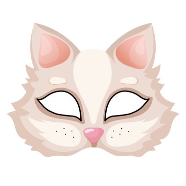 Kedi hayvan karnavalı parti maskesi. Therian alt kültürü için suç ortağı, kuadrobik. Festival ya da doğum günü kostüm aksesuarı sevimli bir kedi yavrusu yüzüne benzemek için tasarlanmış, göz delikleri, pembe burun.