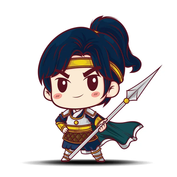Cute Chinese Warrior Character., vector shibi cartoon.