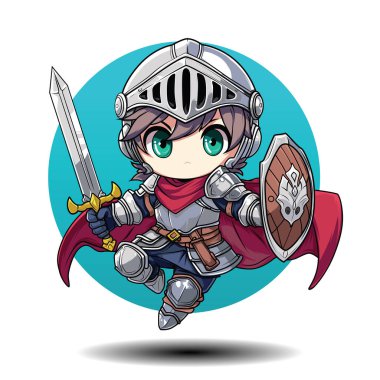 Şirin Vektör çizgi filmi Şövalye Chibi Tarzı.