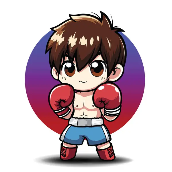 Cute Boxing Boy Cartoon Chibi Street Art Vector — Stock Vector