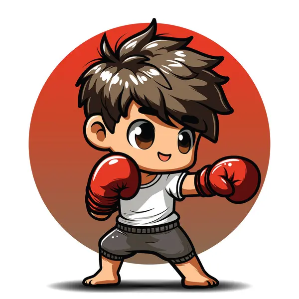 Cute Boxing Boy Cartoon Chibi Street Art Vector — Stock Vector