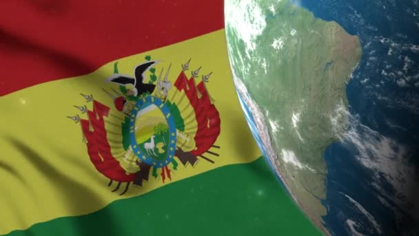 Χάρτης Της Βολιβίας Στον Κόσμο Σημαία Της Βολιβίας — Αρχείο Βίντεο