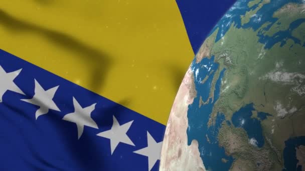Σημαία Βοσνίας Και Ερζεγοβίνης Και Χάρτης Της Βοσνίας Για Globe — Αρχείο Βίντεο