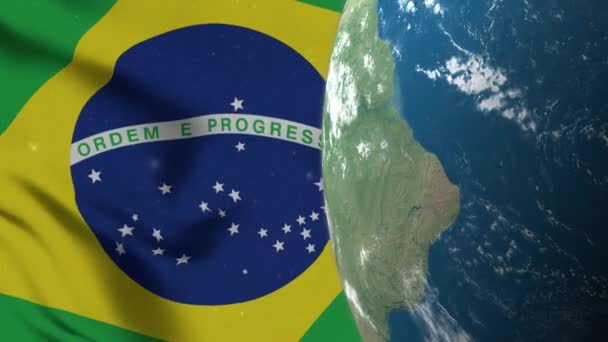 Бразильский Флаг Карта Бразилии Земном Шаре — стоковое видео