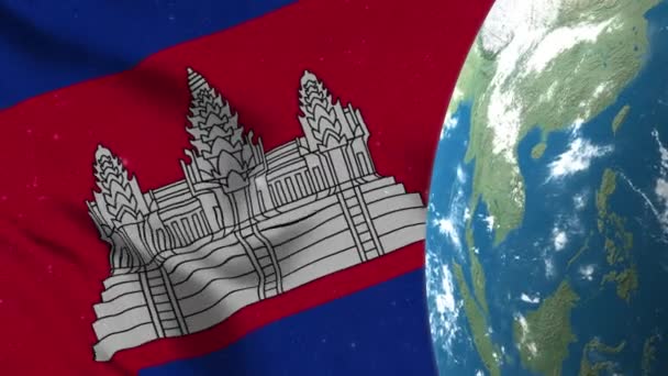 Dünya Kamboçya Bayrağı Kamboçya Haritası — Stok video