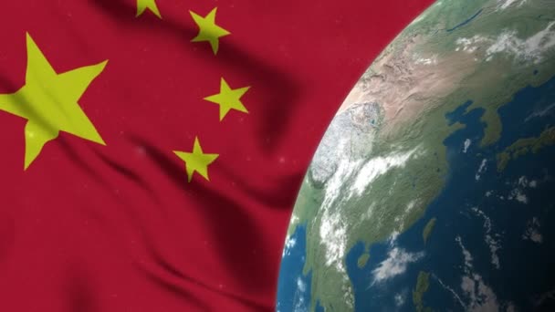 Chińska Flaga Chińska Mapa Globu — Wideo stockowe