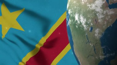 Dünya üzerindeki Demokratik Kongo Cumhuriyeti Bayrağı ve DR Kongo Haritası 4K