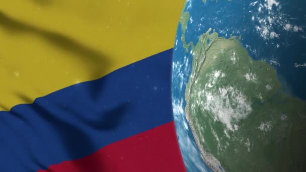Colombia Vlag Colombia Kaart Aarde Globe — Stockvideo