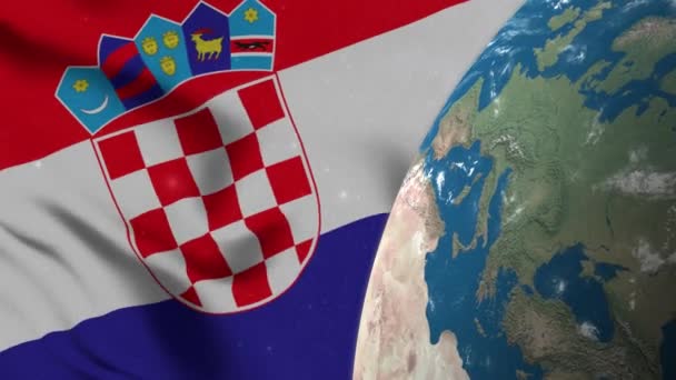 Хорватский Флаг Карта Хорватии Земном Шаре — стоковое видео