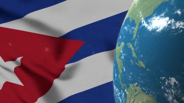 Kuba Flagge Und Kuba Landkarte Auf Der Erde Globus — Stockvideo