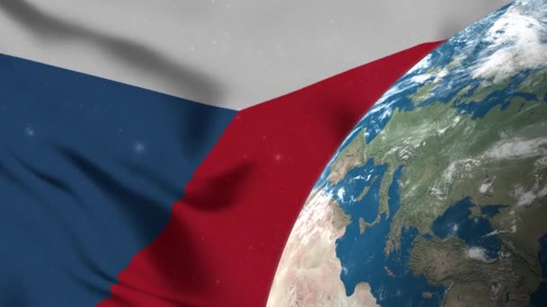 Tjeckiens Och Tjeckiens Flagga Karta Över Jordklotet — Stockvideo