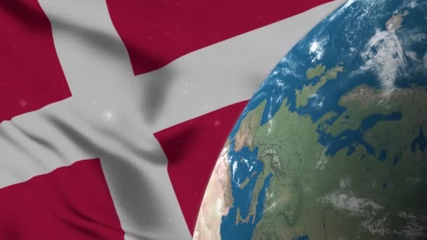 丹麦国旗和丹麦地球地图4K — 图库视频影像