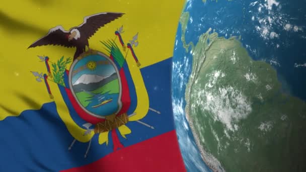 Ecuador Flagga Och Ecuador Karta Över Jorden Globe — Stockvideo