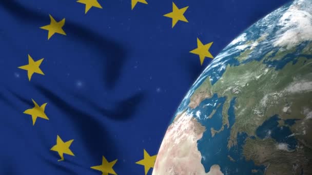 Σημαία Της Ευρωπαϊκής Ένωσης Και Ευρώπη Από Διάστημα Ιστορικό Της — Αρχείο Βίντεο
