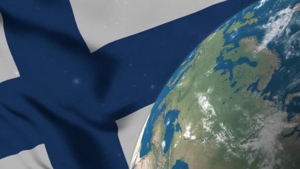 Finnland Flagge Und Finnland Karte Auf Der Erdkugel — Stockvideo