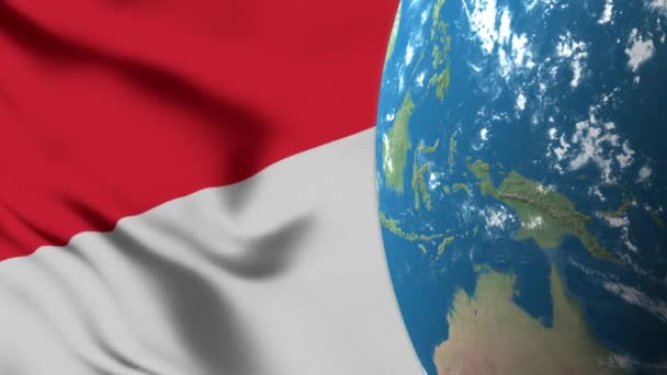 Flaga Indonezji Mapa Indonezji Ziemi Globe — Wideo stockowe