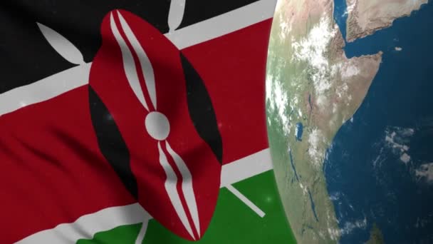Kenya Flagga Och Kenya Karta Över Jorden Globe — Stockvideo