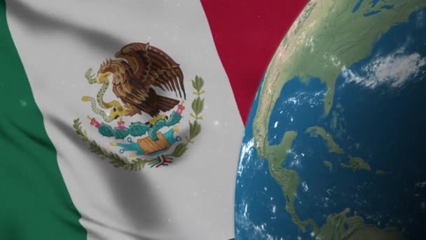 Mexikanska Flaggan Och Mexiko Karta Jorden Globe — Stockvideo
