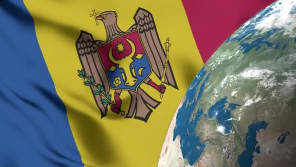 Σημαία Μολδαβίας Και Χάρτης Της Μολδαβίας Για Globe — Αρχείο Βίντεο