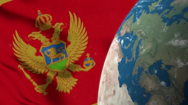 Montenegro Flagge Und Montenegro Karte Auf Earth Globe — Stockvideo