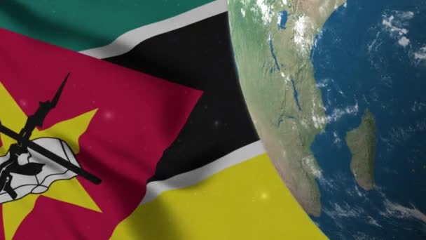Mosambik Flagge Und Mosambik Karte Auf Earth Globe — Stockvideo