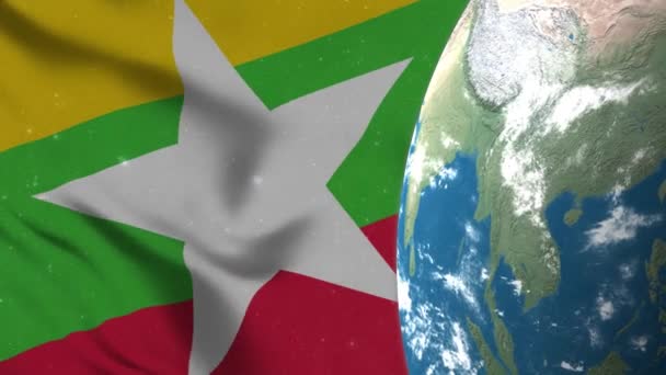 Dünya Daki Myanmar Bayrağı Myanmar Haritası — Stok video