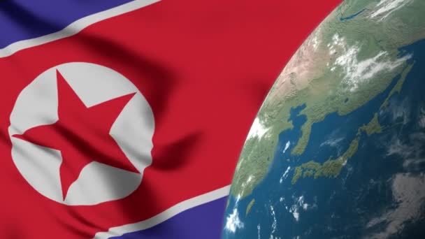 North Korea Flag North Korea Map Earth Globe — Stock Video