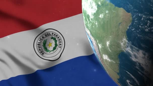 Bandera Paraguay Mapa Paraguay Tierra Globe — Vídeo de stock