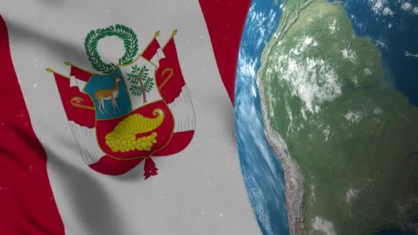 Peru Bendera Dan Peru Peta Bumi Globe — Stok Video