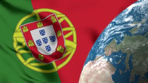 Portugal Flagga Och Portugal Karta Över Jordklotet — Stockvideo