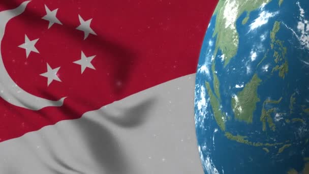 新加坡国旗和地球上的新加坡地图4K — 图库视频影像