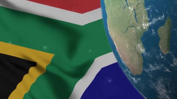 Zuid Afrika Vlag Zuid Afrika Kaart Aarde Globe — Stockvideo