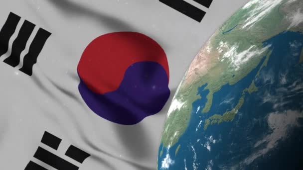 Південна Корея Flag South Korea Map Earth Globe — стокове відео
